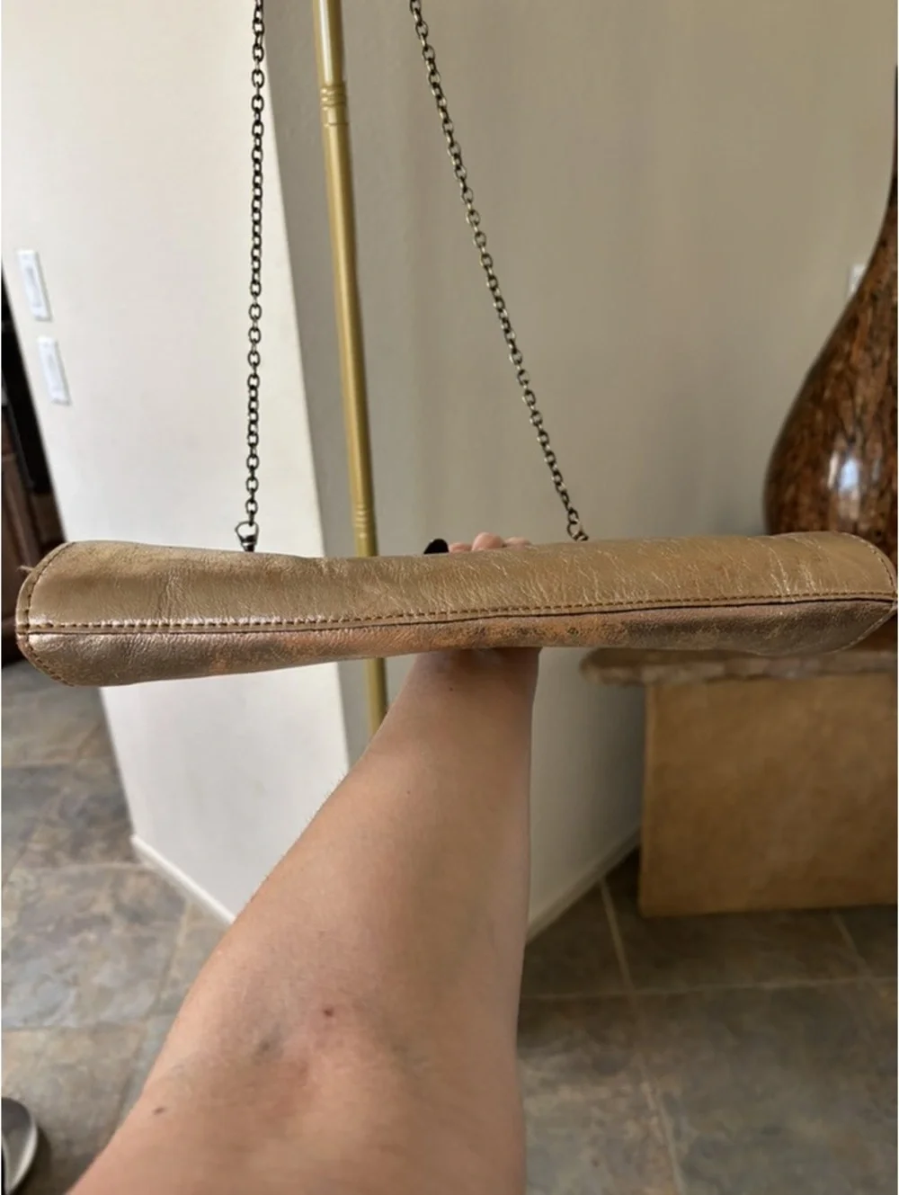 Patricia Nash Asher Metallic Gold Leather Frame Clutch Crossbody